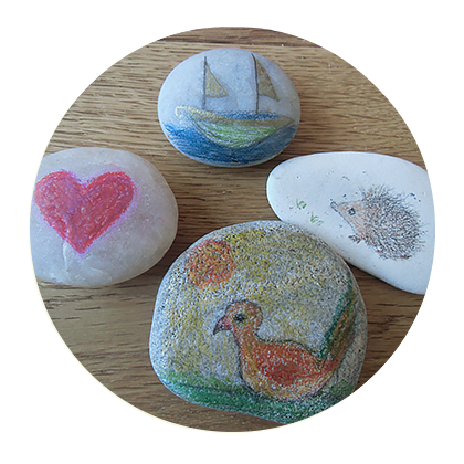 Artistic-Stones-By-Chidren-Painted-Rocks_Acorns-And-Twigs_Valentin'es Day